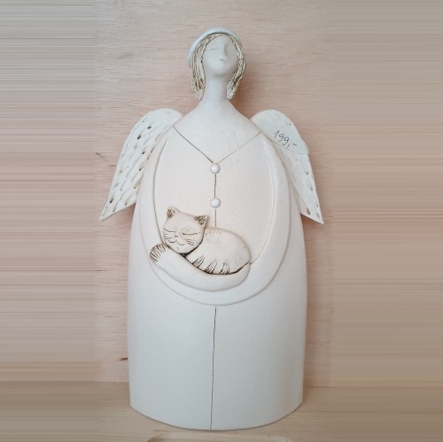 anioł ceramiczny kobieta z kotem.jpg