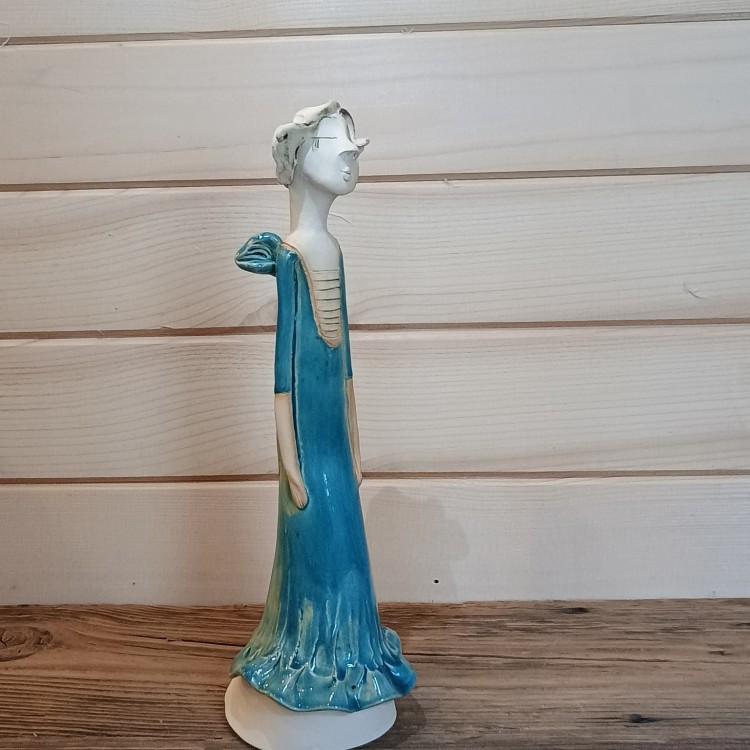 anioł ceramiczny dama z torebką turkusowa