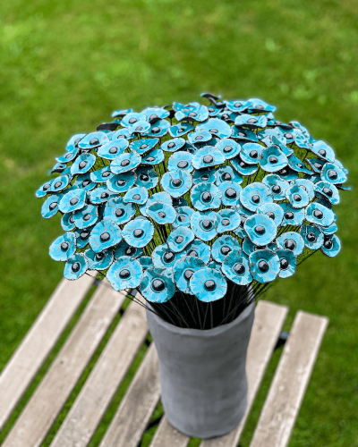 Kwiat ceramiczny mak niebieski mini